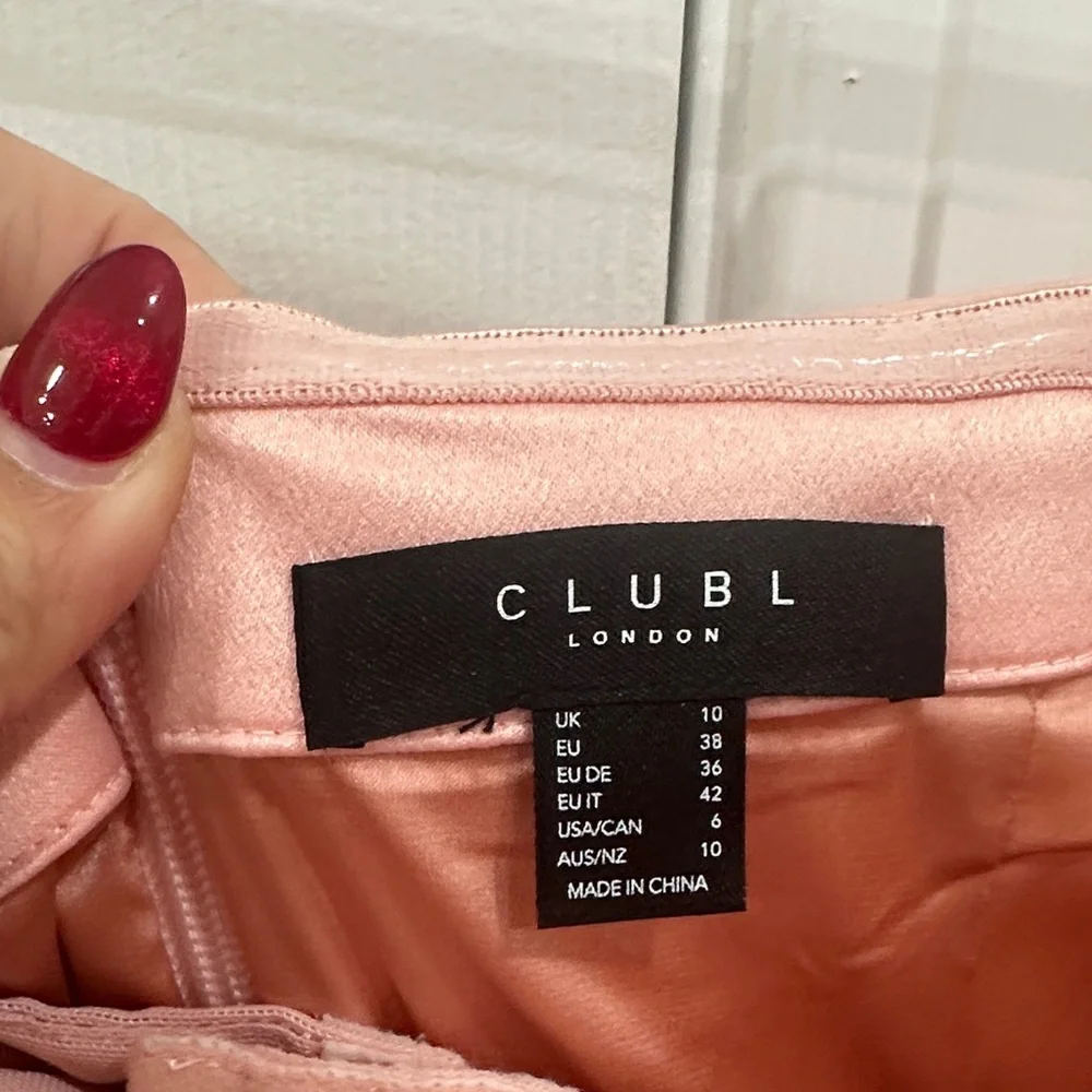 Club L London Blush Pink Satin Bandeau Maxi Dress With Fringe - Picture 2 of 10